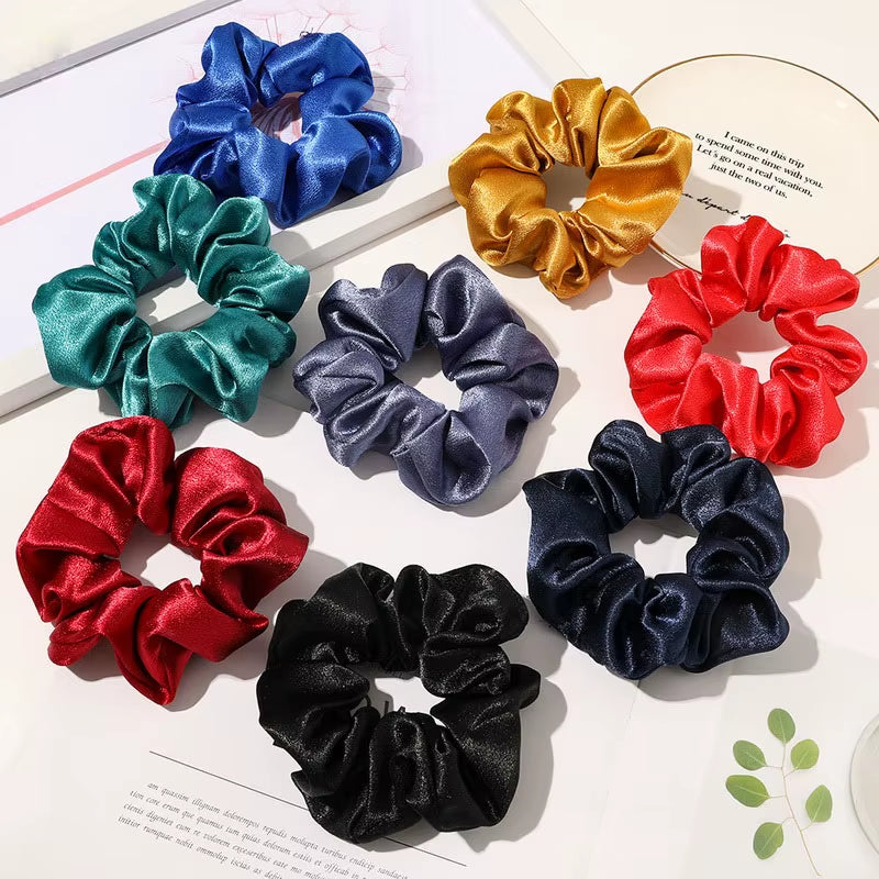 Korea Solid Color Satin Scrunchies for Women Elastic Silk Hair Band Girls Black Red Hair Tie Ponytail Holder Hair Rope Headwear