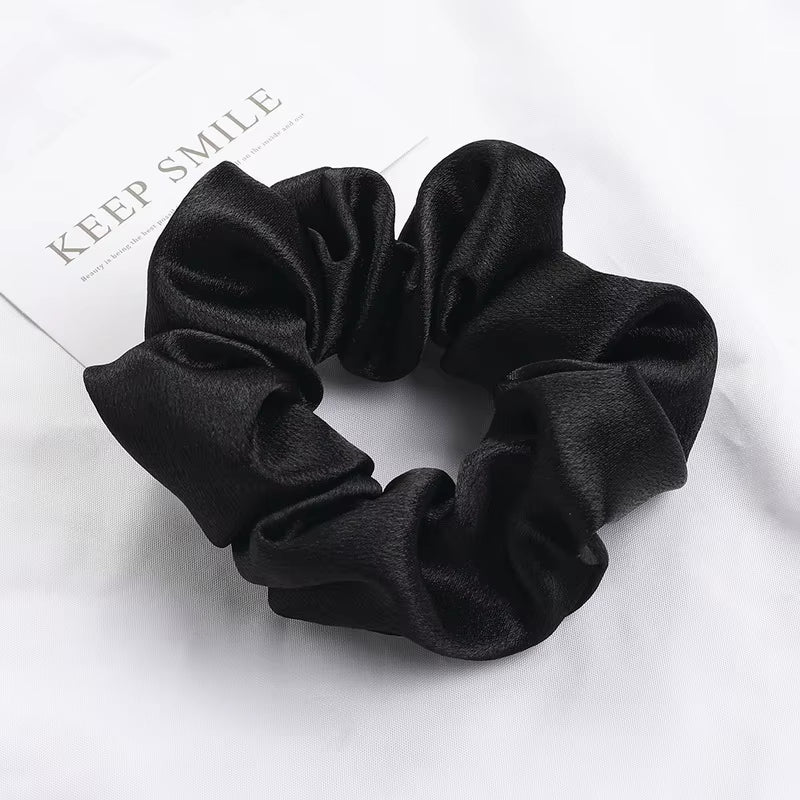 Korea Solid Color Satin Scrunchies for Women Elastic Silk Hair Band Girls Black Red Hair Tie Ponytail Holder Hair Rope Headwear