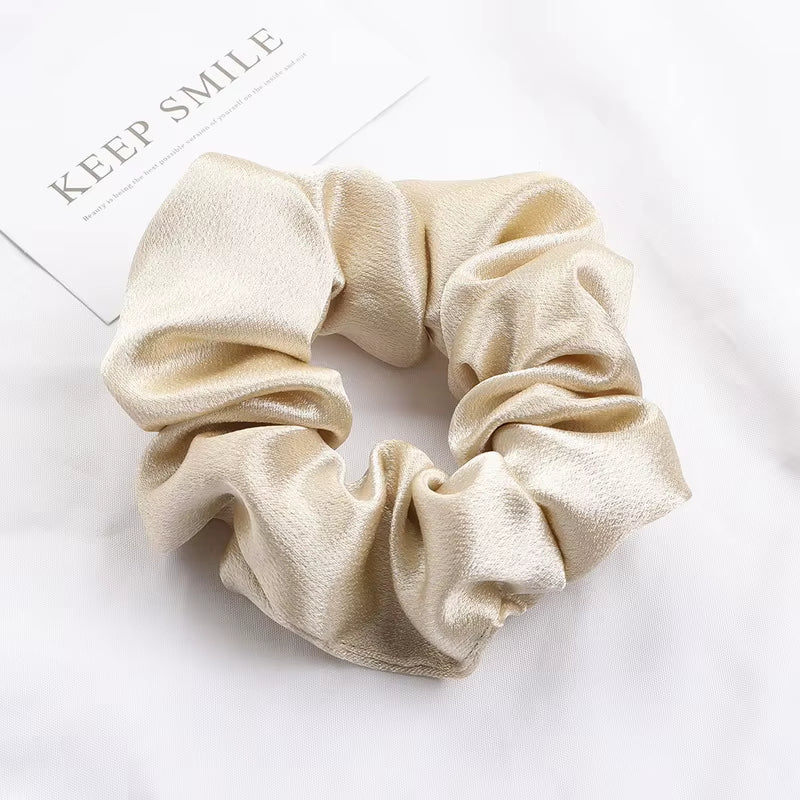 Korea Solid Color Satin Scrunchies for Women Elastic Silk Hair Band Girls Black Red Hair Tie Ponytail Holder Hair Rope Headwear