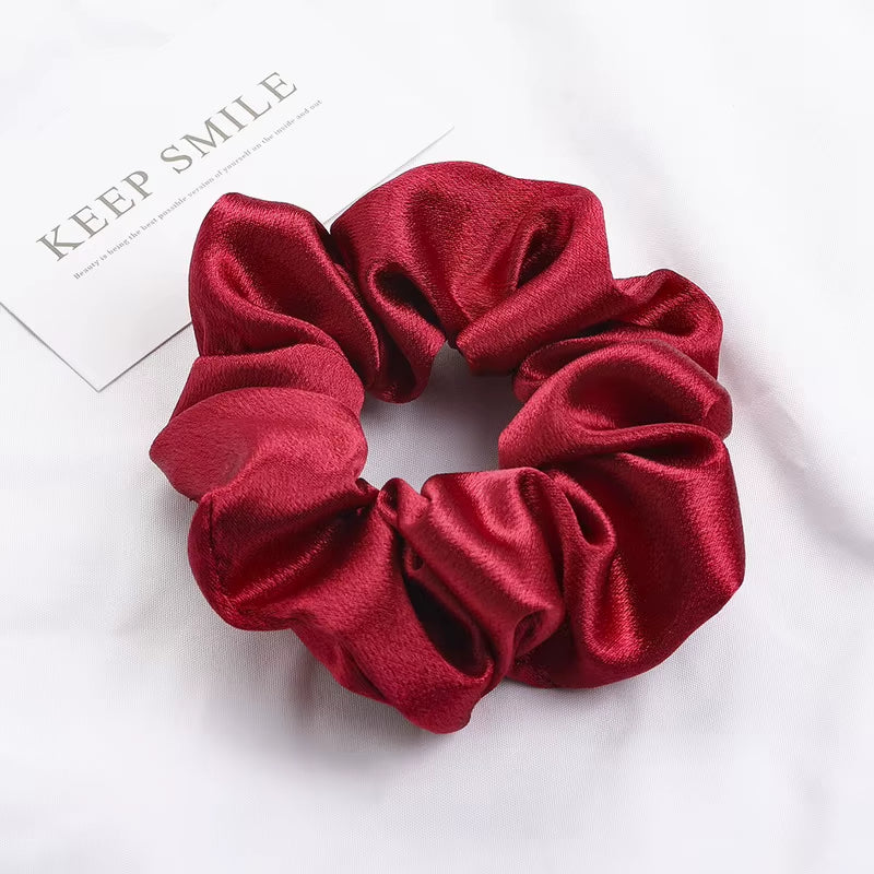 Korea Solid Color Satin Scrunchies for Women Elastic Silk Hair Band Girls Black Red Hair Tie Ponytail Holder Hair Rope Headwear