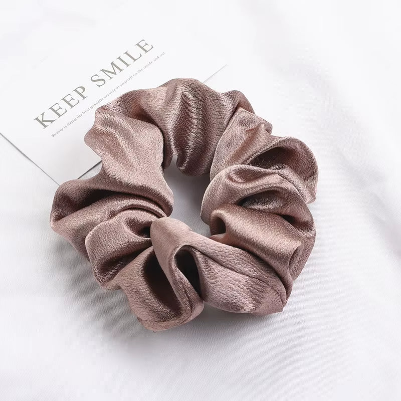 Korea Solid Color Satin Scrunchies for Women Elastic Silk Hair Band Girls Black Red Hair Tie Ponytail Holder Hair Rope Headwear