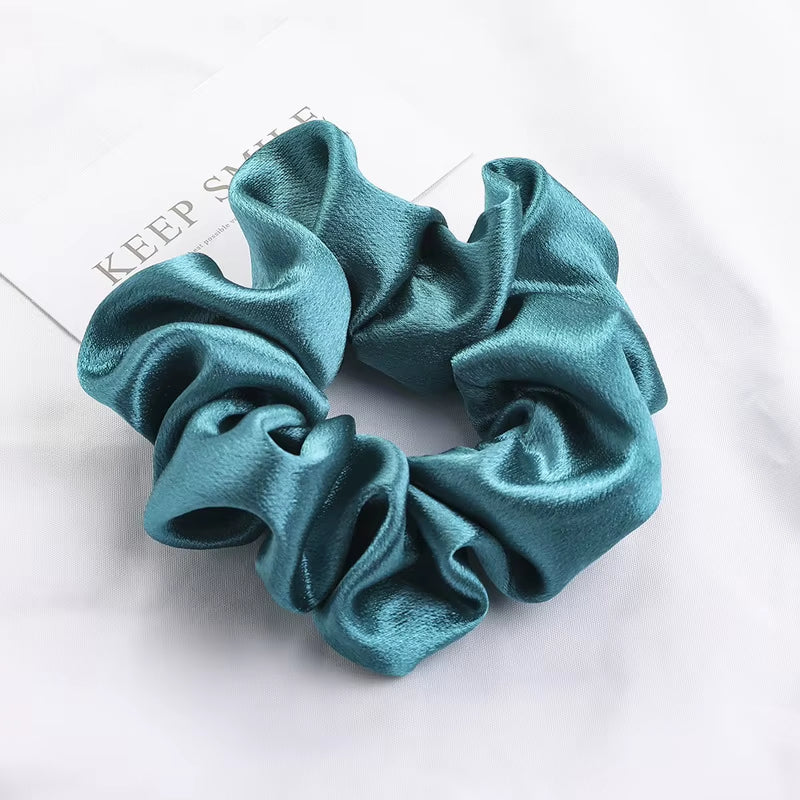 Korea Solid Color Satin Scrunchies for Women Elastic Silk Hair Band Girls Black Red Hair Tie Ponytail Holder Hair Rope Headwear