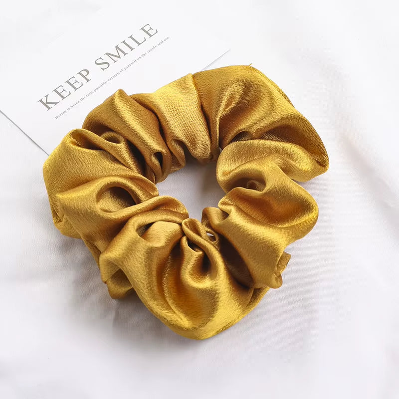 Korea Solid Color Satin Scrunchies for Women Elastic Silk Hair Band Girls Black Red Hair Tie Ponytail Holder Hair Rope Headwear