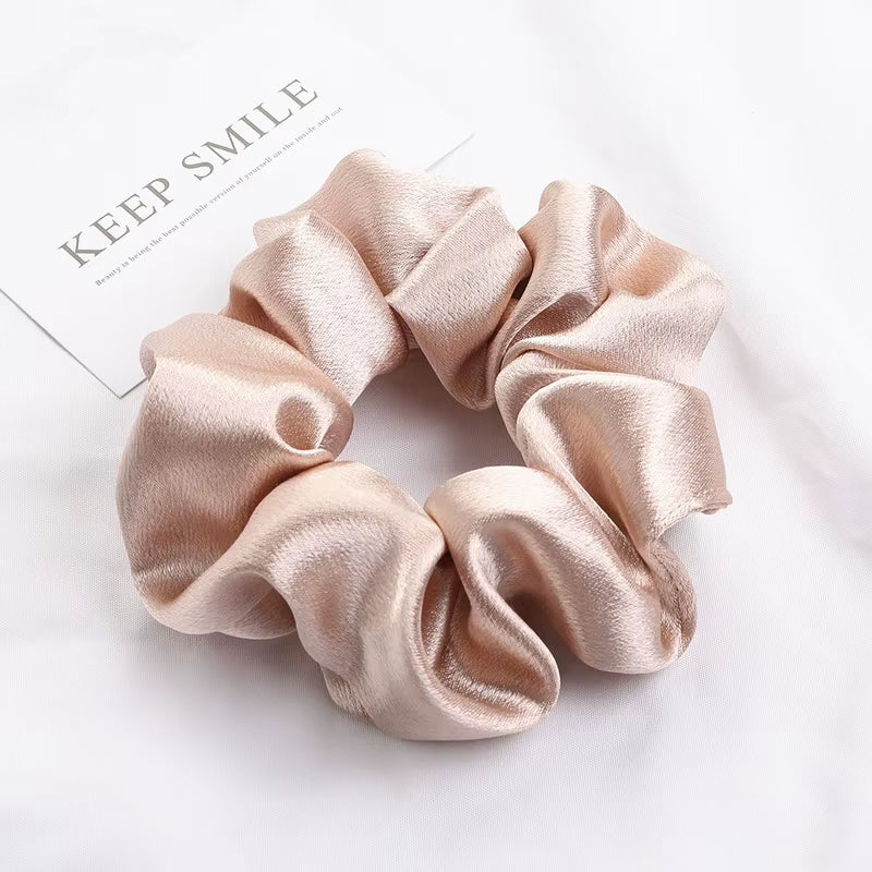 Korea Solid Color Satin Scrunchies for Women Elastic Silk Hair Band Girls Black Red Hair Tie Ponytail Holder Hair Rope Headwear