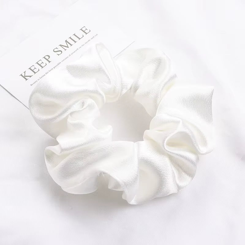 Korea Solid Color Satin Scrunchies for Women Elastic Silk Hair Band Girls Black Red Hair Tie Ponytail Holder Hair Rope Headwear