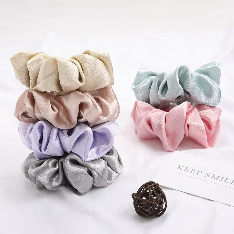 Korea Solid Color Satin Scrunchies for Women Elastic Silk Hair Band Girls Black Red Hair Tie Ponytail Holder Hair Rope Headwear