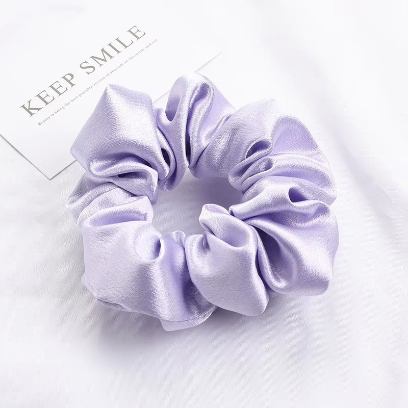 Korea Solid Color Satin Scrunchies for Women Elastic Silk Hair Band Girls Black Red Hair Tie Ponytail Holder Hair Rope Headwear